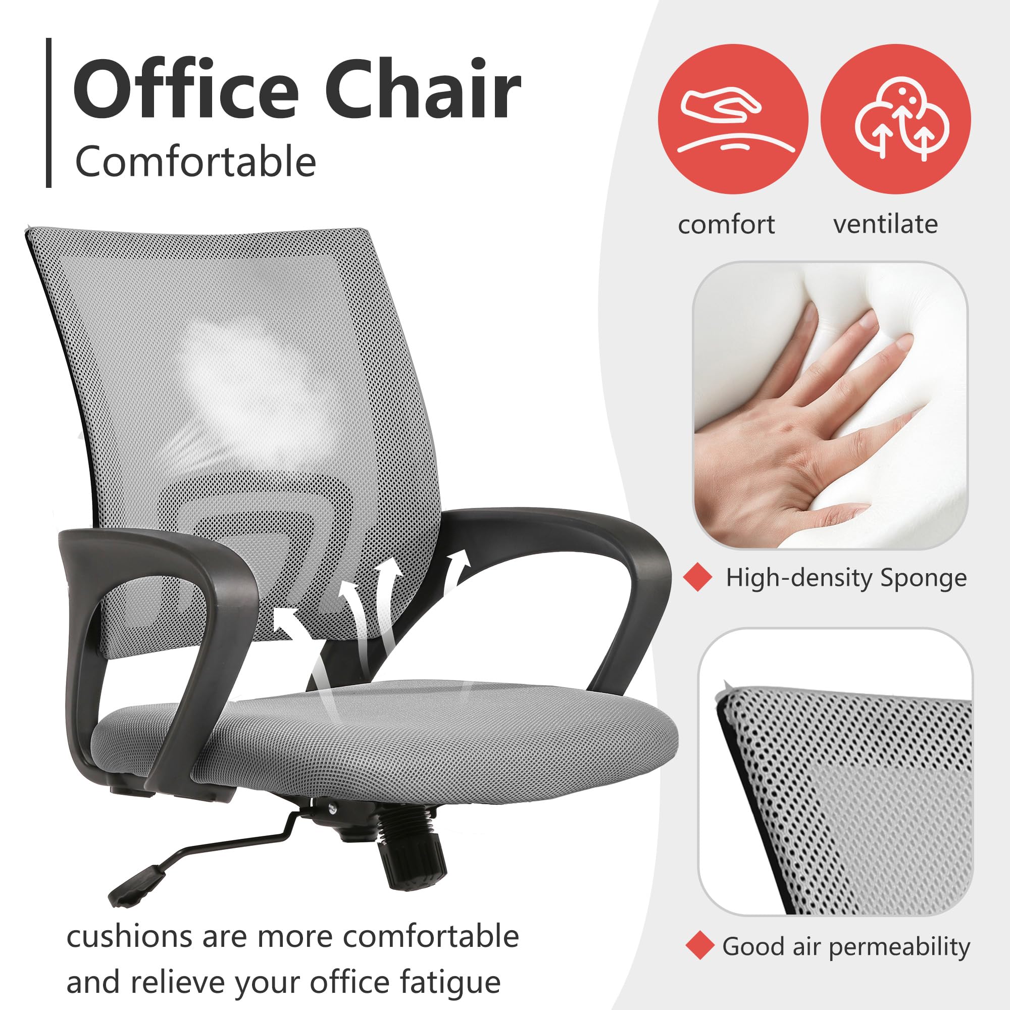 PayLessHere Ergonomic Chair , Adjustable Home Office Chair , Lumbar Support ,Swivel Rolling , Grey