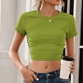 thumbnail image 4 of Bigersell Women's Short Sleeve T Shirts Fashion Women Tops Blouse Solid Round-Neck Short Sleeve T-Shirt Plus Muscle Round Neck Short Sleeve Casual T Shirts Style B36991, Green M, 4 of 6