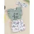thumbnail image 3 of Suealasg Newborn Girl Summer Outfit Fly Sleeve Letter Flower Print Romper Elastic Waist Shorts Headband 3 6 Months Baby Girls Clothes, 3 of 7