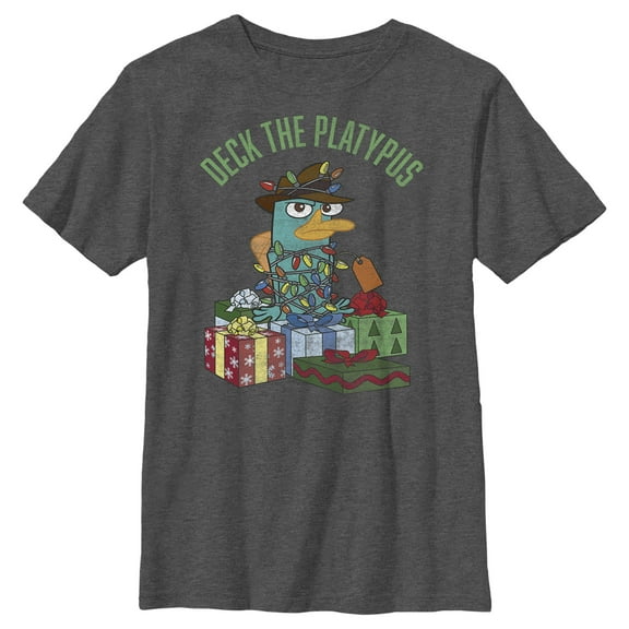 Boy's Phineas & Ferb Deck the Platypus Graphic Tee Charcoal Heather X Large
