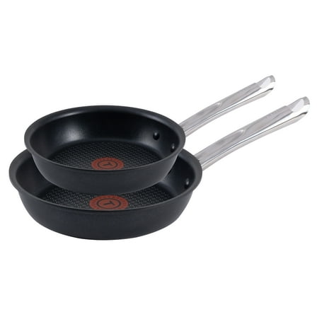 T-fal Cook & Strain Non-stick 2 Piece Frypan Set, 10 Inch and 11.5 Inch Frypans, Black