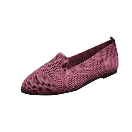 hopeusnice Clearance Women s Knitted Slip On Flats Breathable Comfortable Loafers Sneakers Mesh Flat Shoes Soft Lightweight Breathable Outdoor Pink 39