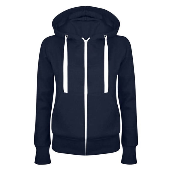 Gkeoshab Women'S Clothing Women's Solid Color Hooded Zip-Up Sweatshirt, Versatile Terry Jacket with Pocket for Athletic Activities and Casual Everyday Wear. Dark Blue L