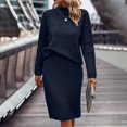 thumbnail image 5 of Pxiakgy Women's Long Sleeve Fashion Half High Neck Sweater Short Skirt Solid Color Knitted Set Navy + XL, 5 of 6