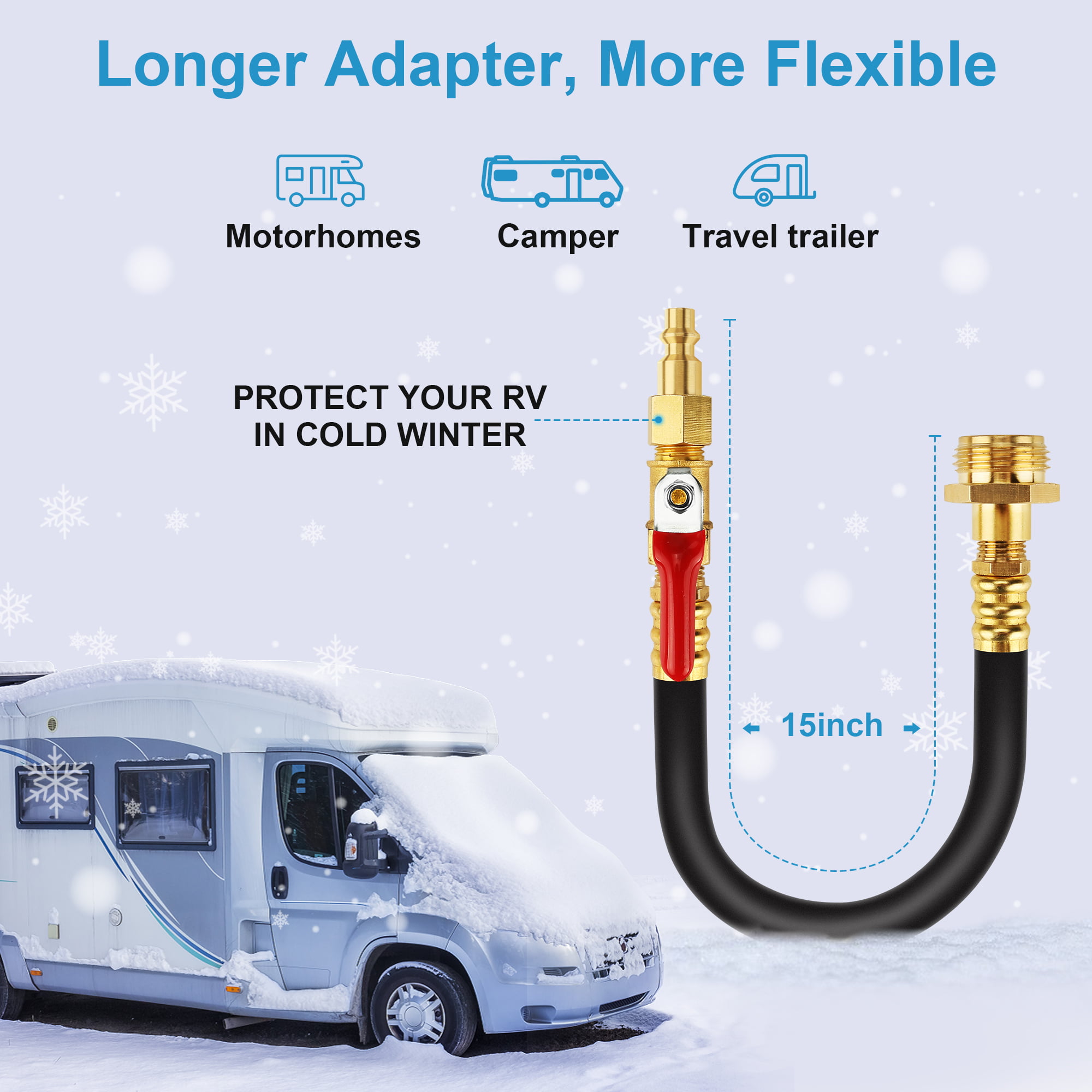 HisweetH RV Winterizing Kit Sprinkler Blowout Adapter with Shut Off Valve Air Compressor Kit Quick Connect Blow Out Fitting Plug Adapter for RV Travel Trailer Motorhome Boat Camper 