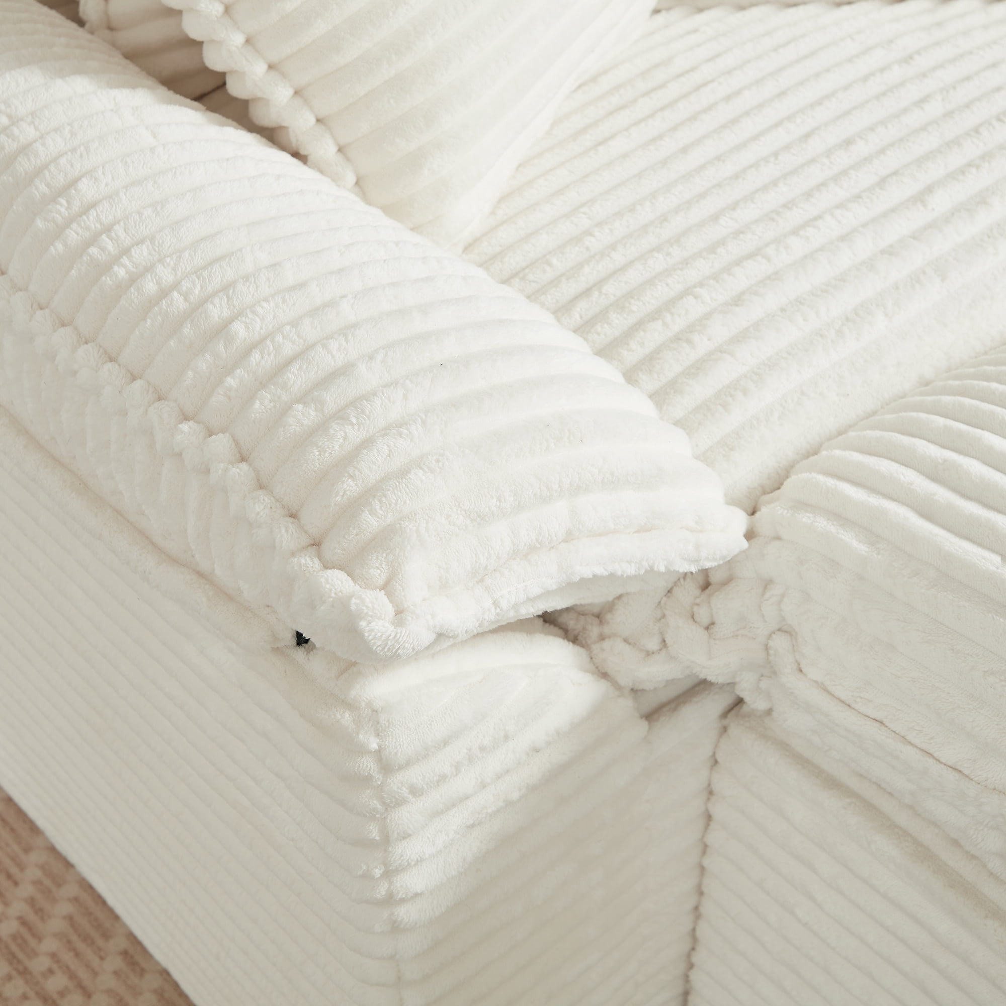 Miniyam Corduroy Chaise Lounge Chair with Ottoman, Oversized Modular Sofa Bed Couch for Living Room, Bedroom or Small Spaces, White