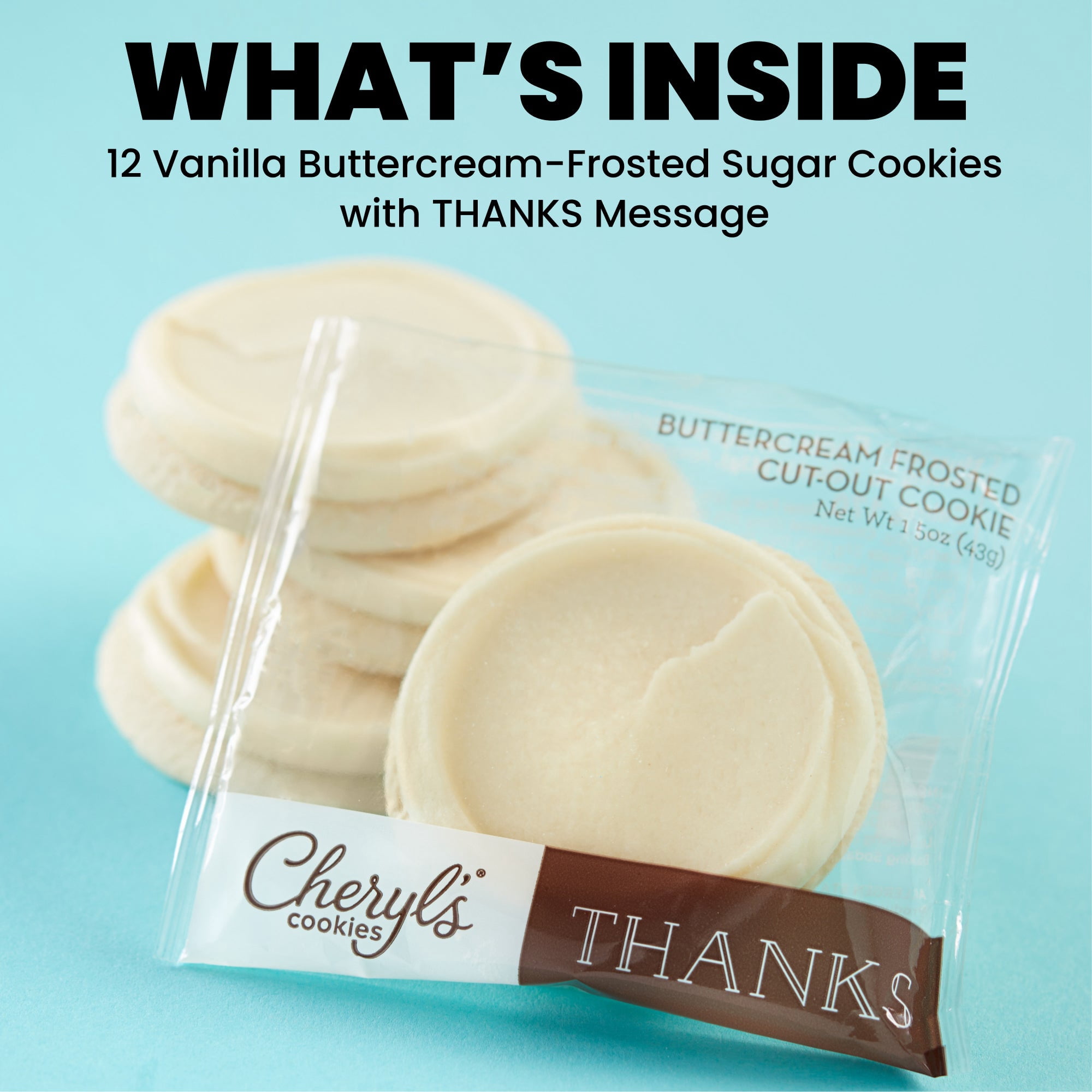 Cheryl's Cookies® Thank You Cookie Gift Box w/12 Buttercream-Frosted Sugar Cookies, Individually Wrapped, Gourmet, Handmade, For Any Occasion, Family & Friends, Thanks, Favors