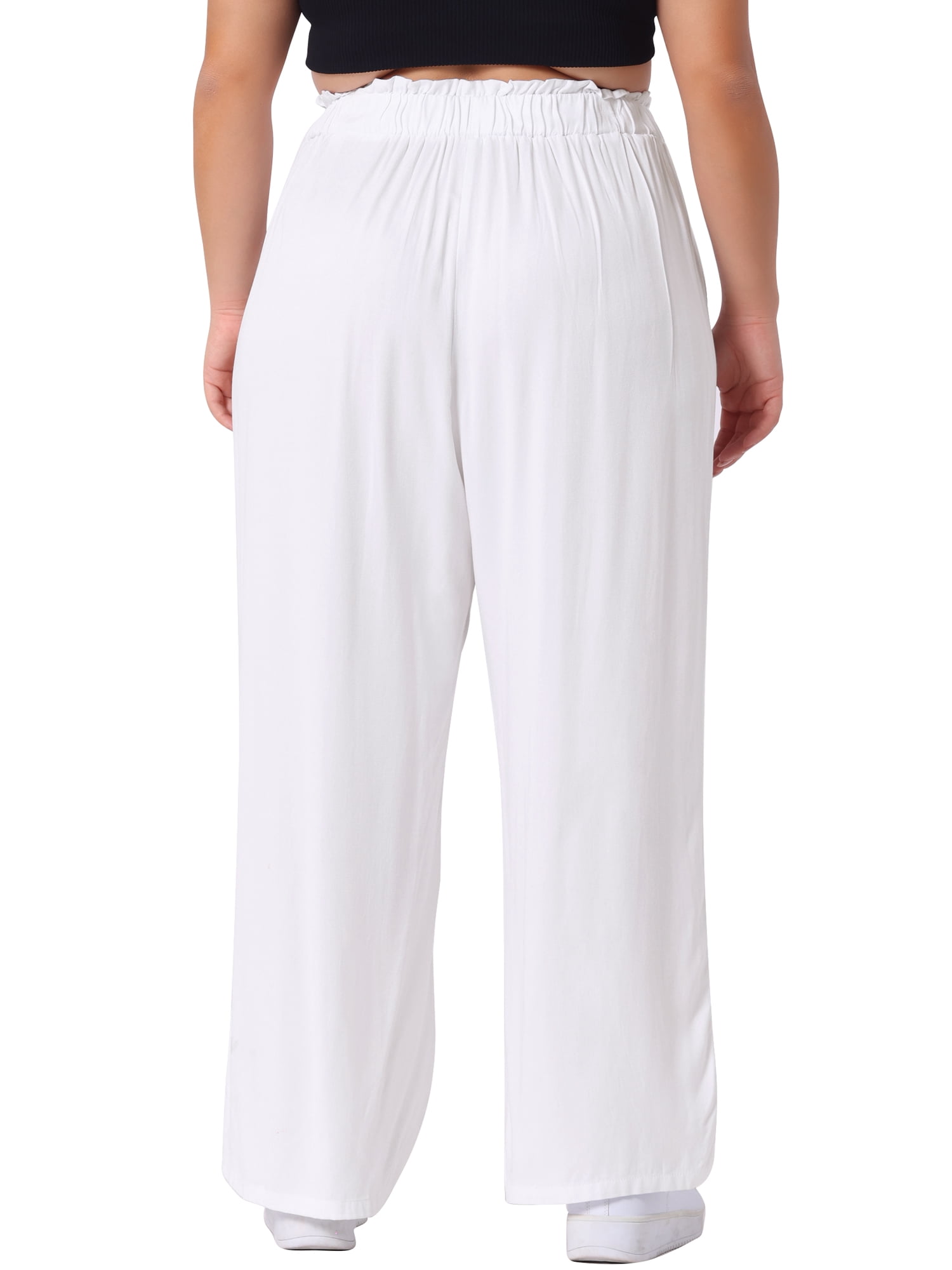 DARING DIVA Women's Plus Palazzo Stretchy High Waisted Wide Leg Pants 3X White