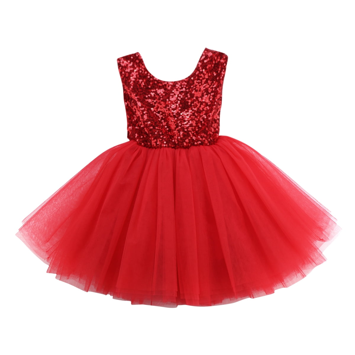 Honganda Baby Girls Sleeveless Sequin Dress Princess Mesh Stitching Dresses Red