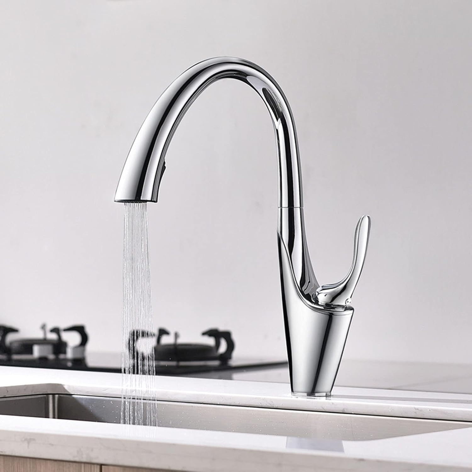 Kitchen Sink Solid Brass Hidden Pull-Out Kitchen Faucet with Dual-Function Sprayer, Swivel Single Handle Hot and Cold Water Kitchen Mixer Tap,Black