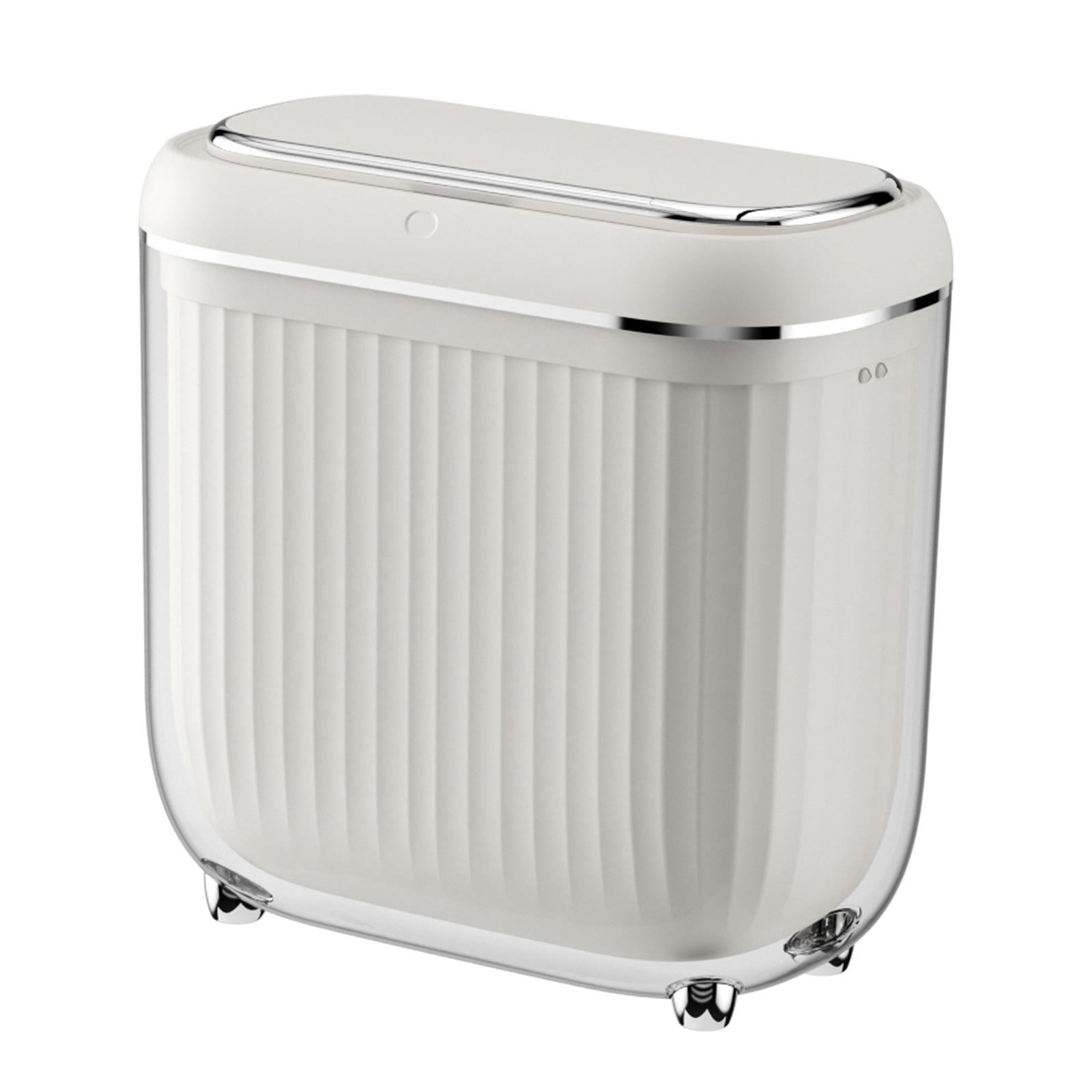 Baoblaze Automatic Trash Bin Narrow Trash Bin, Waterproof Sealed Lid Touchless Garbage Can Bathroom Trash Can for Laundry Home Kitchen White Argent
