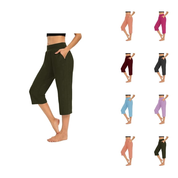 Capri Pants for Women Summer Casual Elastic High Waist Straight Leg Relaxed Fit Cropped Sweatpants with Pockets