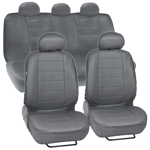 Motor Trend Faux Leather Car Seat Covers Full Set, Gray Front and
