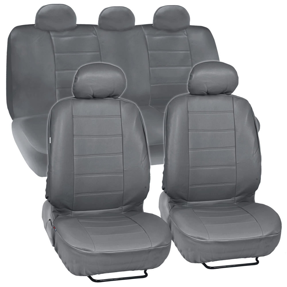 Motor Trend Faux Leather Car Seat Covers Full Set, Gray - Front and