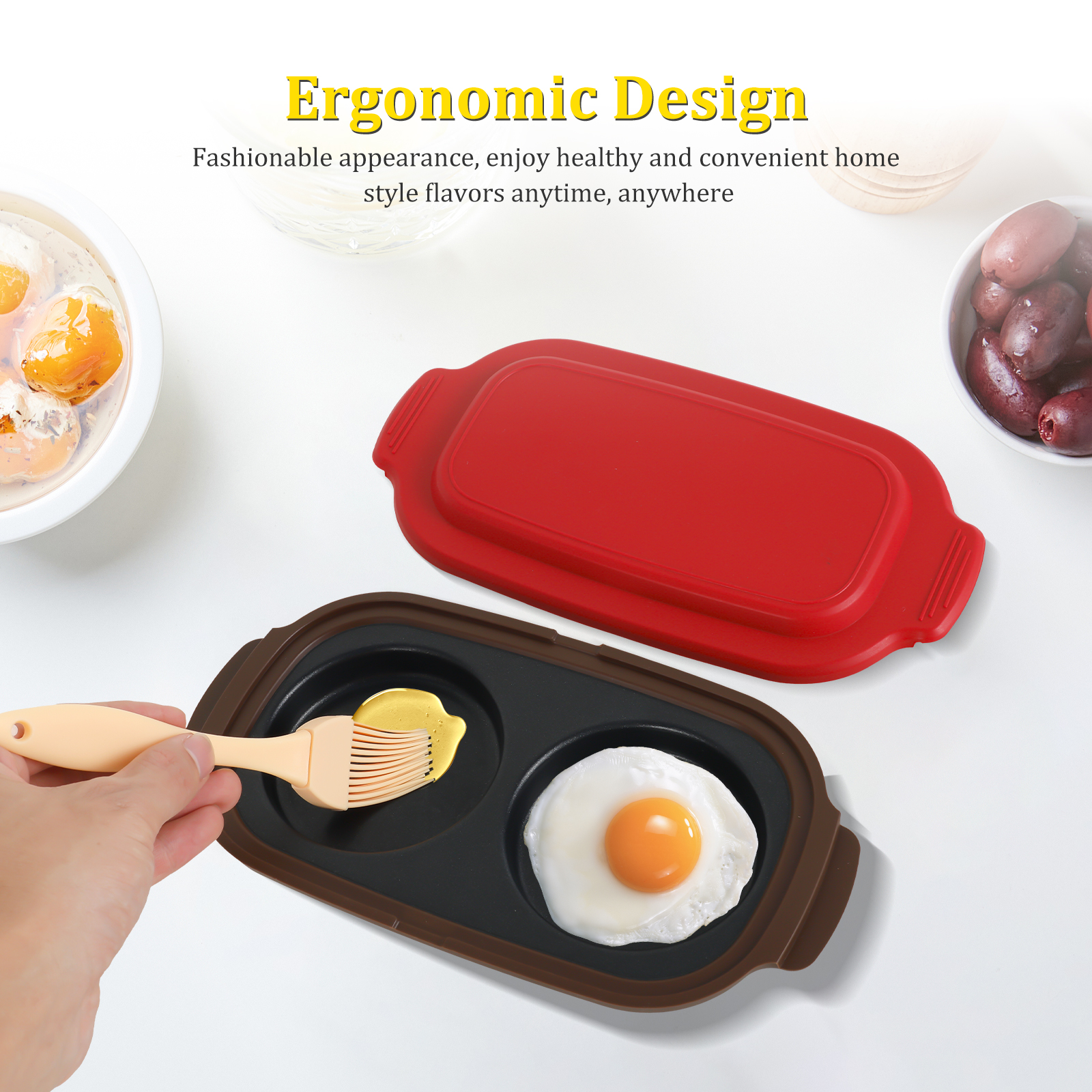 Qenwkxz Microwave Egg Fryer 2 Cavity Silicone Microwavable Egg Poacher and Fryer for Breakfast Sandwiches Dishwasher Safe