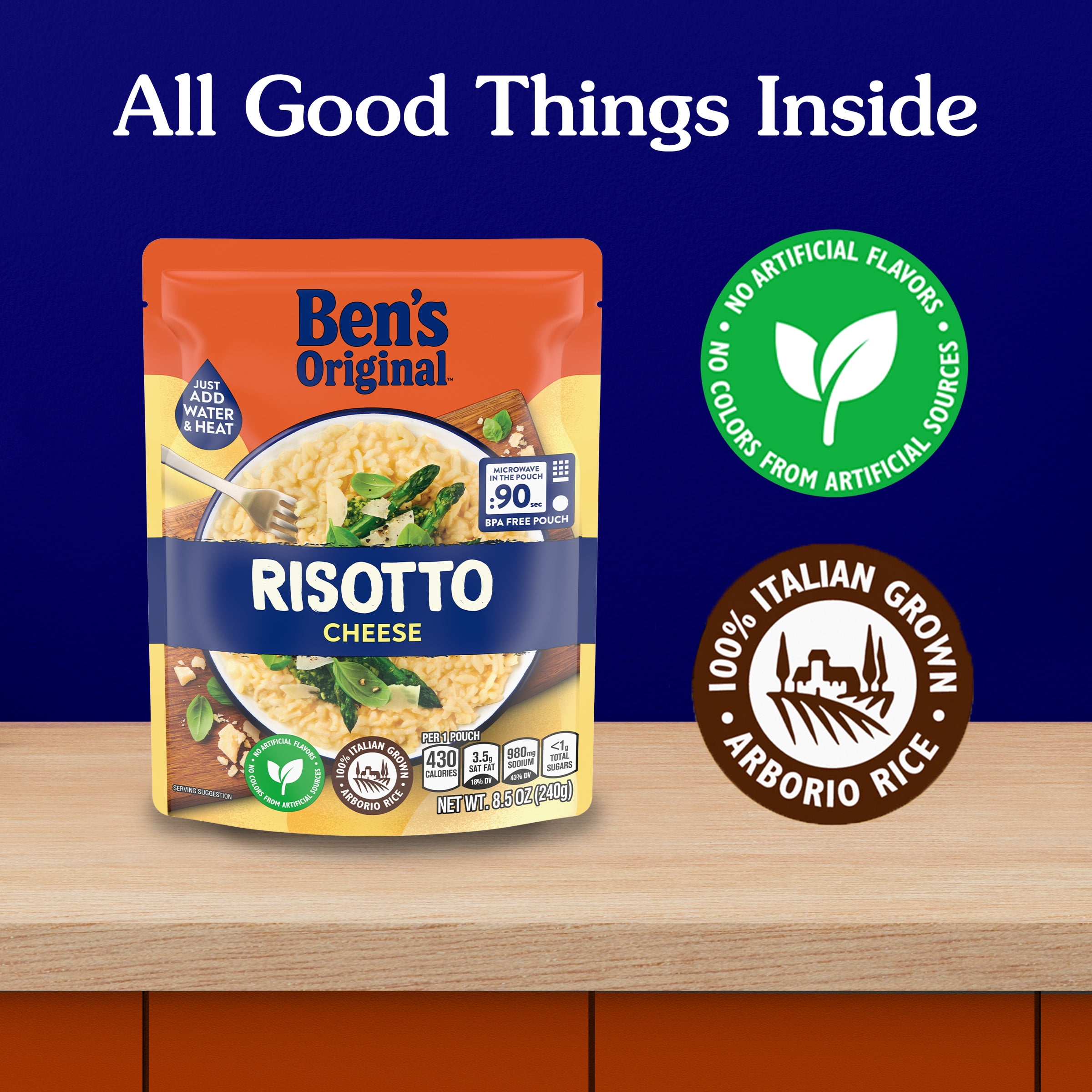 (6 pack) BEN'S ORIGINAL Ready Rice Cheese Risotto Flavored Rice, Easy Dinner Side, 8.5 oz Pouch