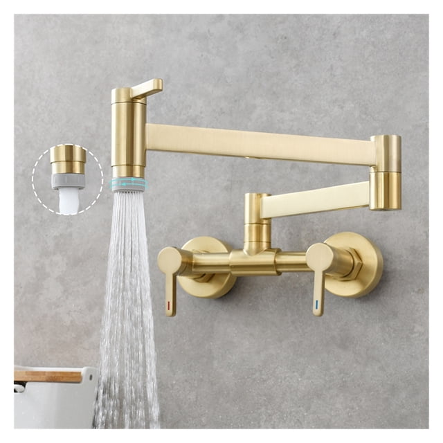 Brass Pot Filler Faucet Folding Kitchen Faucet With Double Joint Swing Arms Rotated Tap Wall Mounted For Hot And Cold Water ,Effortless Installation