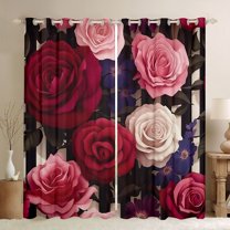 Castle Fairy Chic Floral Rose Blackout Curtains Set of 2 (52x84 Each) for Female Men Women,Vintage Aesthetic Window Curtains,Spring Garden Curtains and Drapes,Microfiber Bedroom Decor