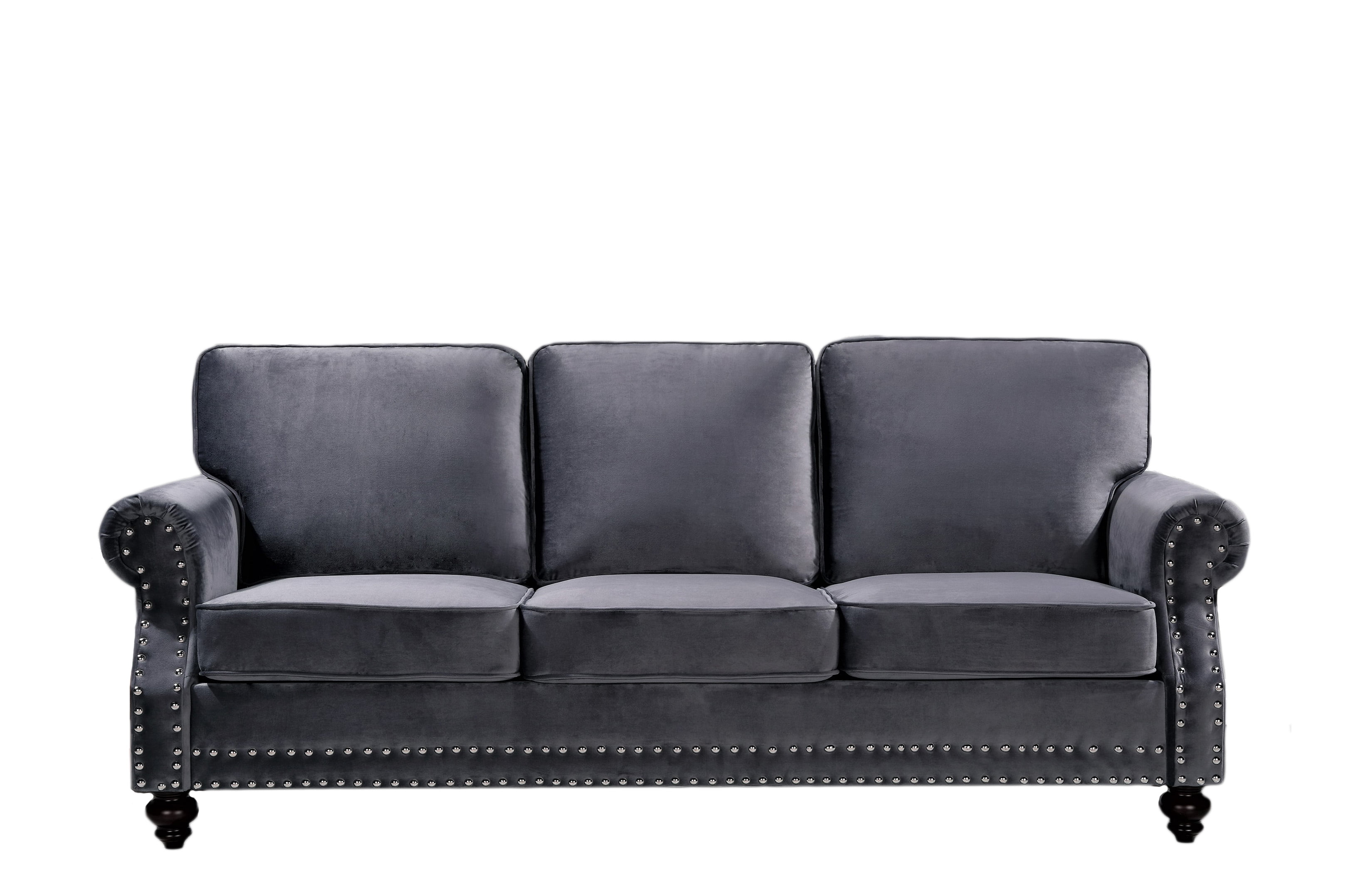 Uspridefurniture Feingold 85'' Velvet Rolled Arm Sofa - Gray