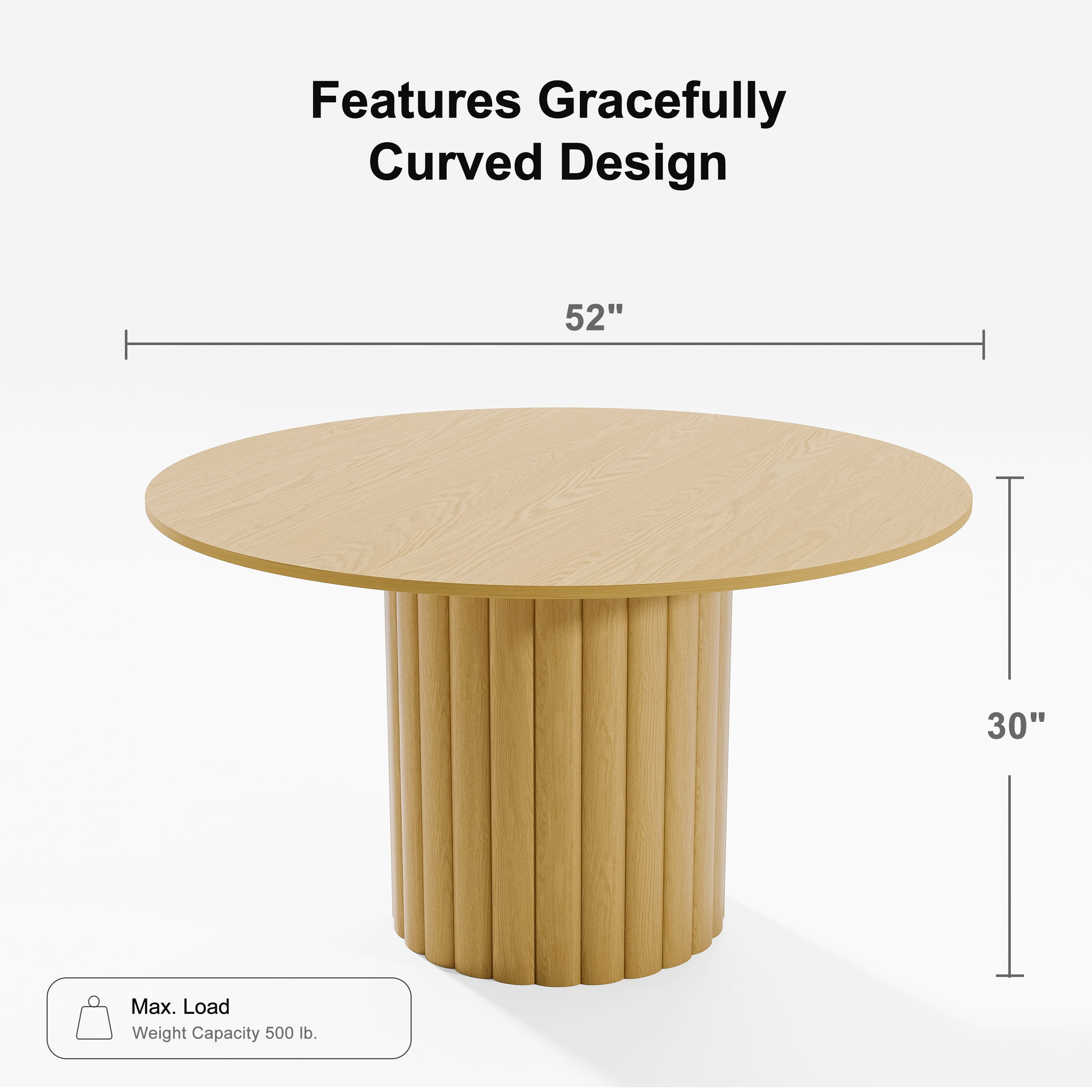 MAYEERTY 60" Round Wood Dining Table for 4-6 People, Modern Kitchen Table with Heavy Duty Wood Base, Black+Walnut