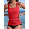 thumbnail image 3 of Charmo Womens Ribbed Tankini Tops Only Ruched Tummy Control Swimsuit Tops Scallop Trim Bathing Suit Top( No Bottoms), 3 of 7
