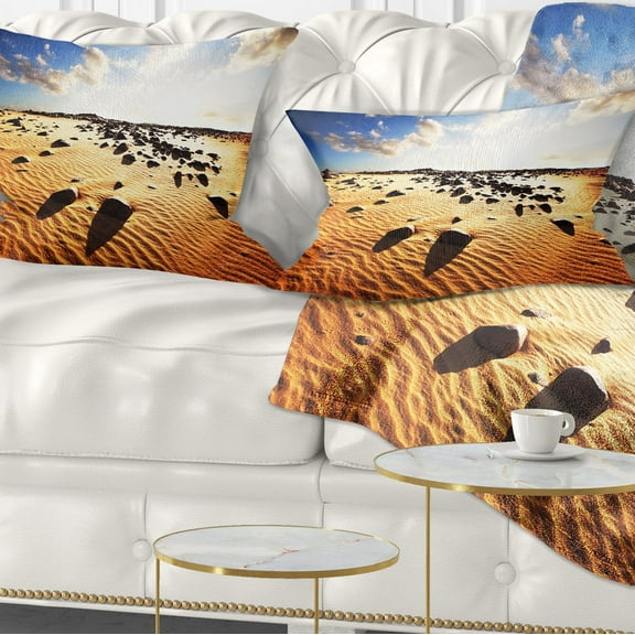 Designart Beautiful Rocky Sand Desert - African Landscape Printed Throw Pillow - 12x20