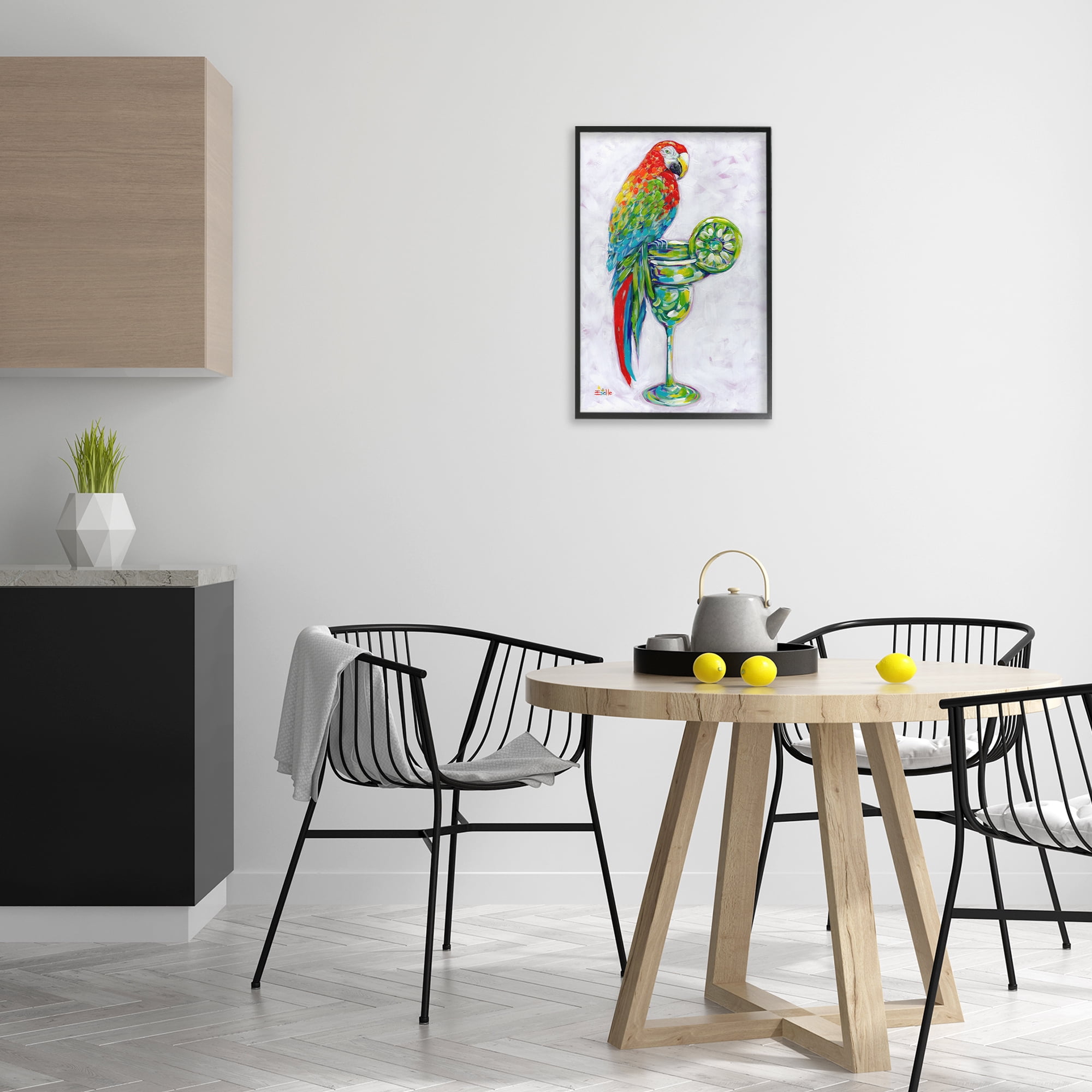 Stupell Industries Margarita Parrot Perched Food & Beverage Painting Black Framed Art Print Wall Art, 16 x 24