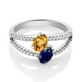 thumbnail image 2 of Gem Stone King 1.51 Ct Oval Yellow Sapphire Blue Sapphire 925 Sterling Silver Ring (Size 8), 2 of 4