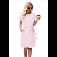 thumbnail image 3 of Vestido Camisero de Verano A Rayas de Corta para Mujer, Informal, con Lazo en la Cintura y Bolsillos, Rosa, Talla XL, 3 of 9