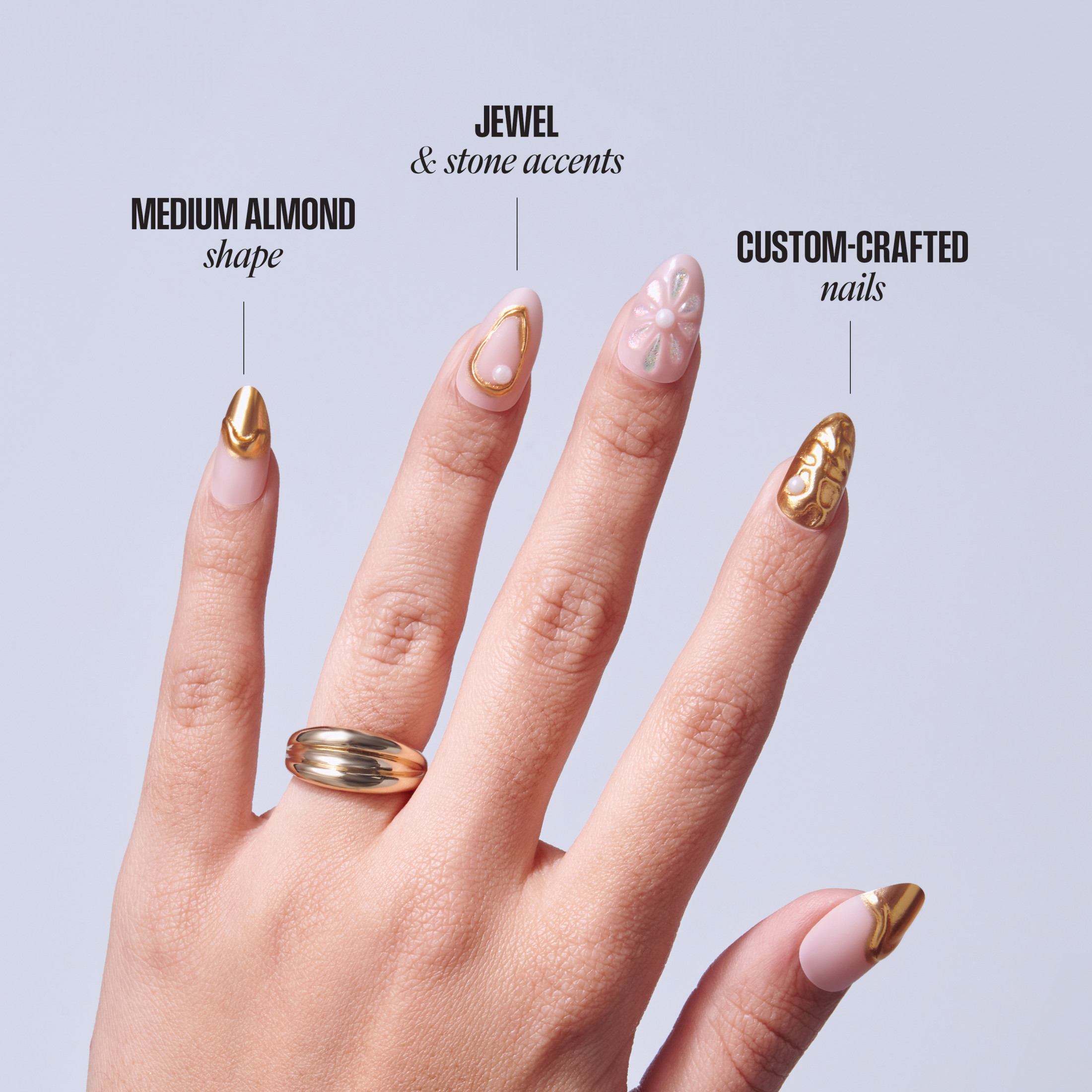 Kiss Luxe Medium Almond Press-On Nails Gold, 32 Pieces photo 3