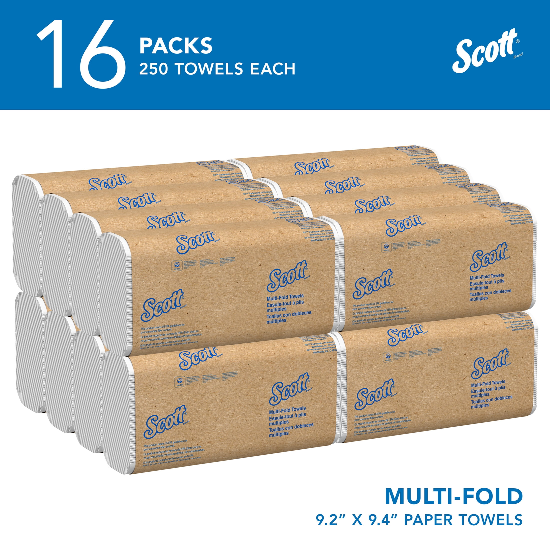 Scott® Professional Universal Multifold Paper Towels, Bulk (01840), Absorbency Pockets, Standard Tier, Compressed, White (16 Packs, 250 Sheets Each)