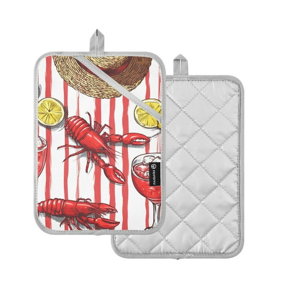 Yayeee Pot Holders Kitchen Heat Resistant with Pocket 7"x9.8" Cotton Oven Cooking Hot Pads, Red Lobster