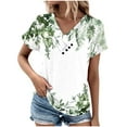 thumbnail image 2 of Jacenvly 2024 new plus size womens clothes Loose Women's Printed Button-up Short Sleeve Top Shirt T-shirt Top Shirt breathable Floral v neck t shirts t-shirts womens summer Multicolor, 2 of 5