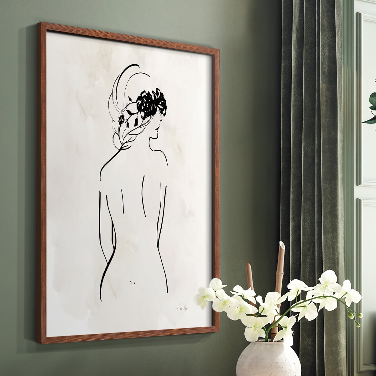 Romantic Line Art I in Brown Solid Wood 8 x 10 Framed Print