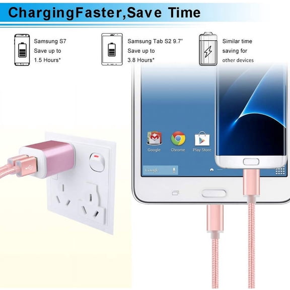 SLKOHDZ-Wall Charger, Micro USB Cable, 2.1A Dual Port USB Wall Charger Cube Fast Charging Block with 2Pack 6ft Android Charging Cord for Samsung Galaxy S6 S7 Edge M10 J8 J7 J6 J5 J4 J3, LG G3 G4 K50
