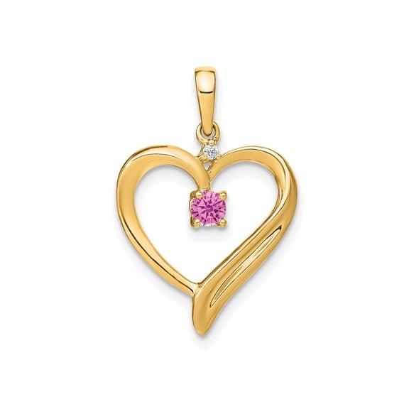 14k Yellow Gold Heart Pendant Necklace for Women with Pink Gemstone and White Accent Stone, Open Design Symbolizing Love, Elegant Romantic Fine Jewelry for Anniversary or Special Occasion