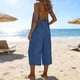 thumbnail image 1 of TaTaai Women's Summer Casual Solid Adjustable Spaghetti Strap Backless Jumpsuit with Pockets 7/8 Length Loose Fashion Romper Gift, 1 of 6