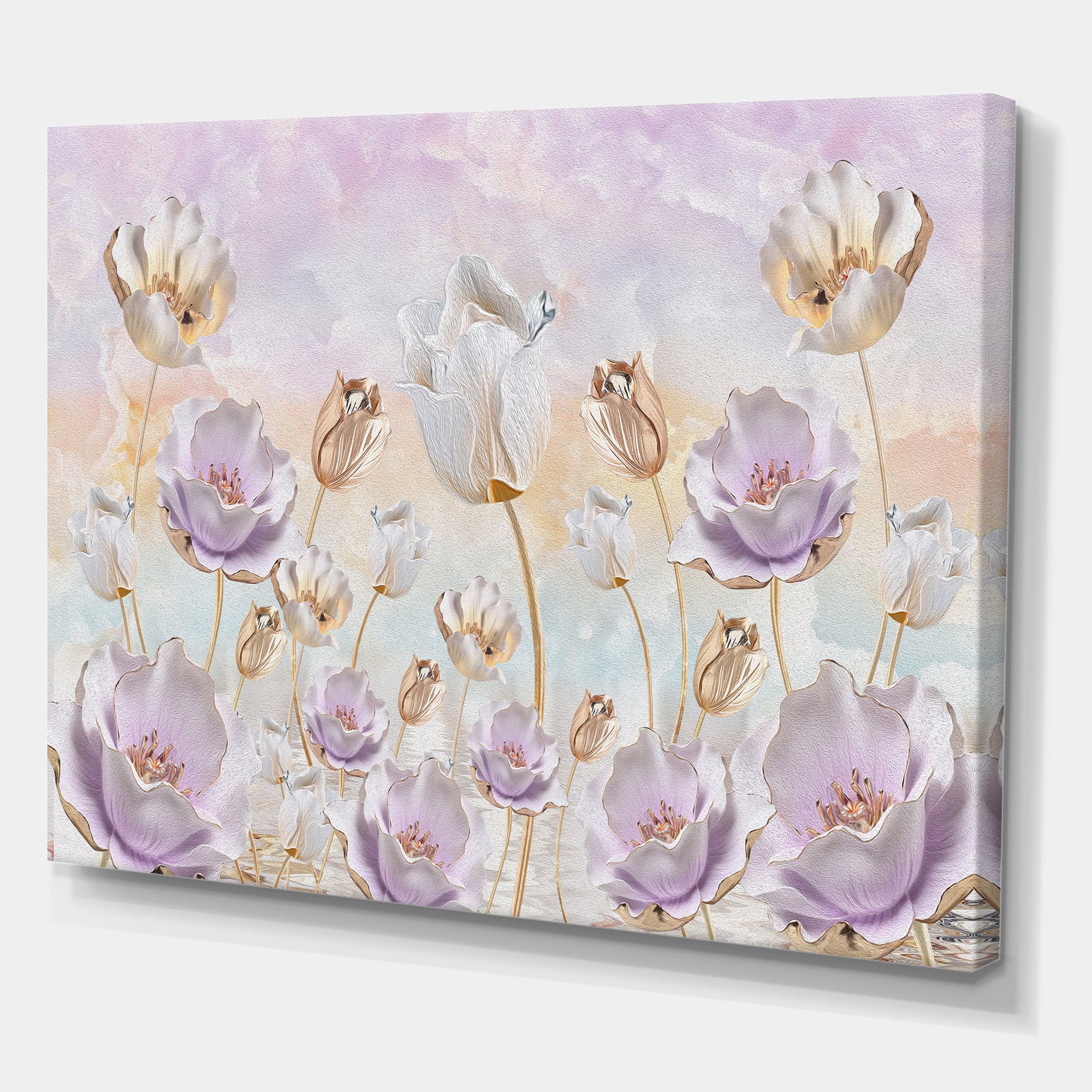 Blossoming Pastel Tones Flowers 8 in x 12 in Painting Canvas Art Print, by Designart