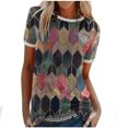 thumbnail image 1 of Puntoco - Camiseta de manga corta suelta con cuello redondo y empalme de piedras preciosas para mujer Puntoco Puntoco-642, 1 of 9