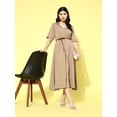 thumbnail image 2 of Steverzon Women's Crepe A-Line Brown 3/4 Sleeve Midi Dress, 2 of 4