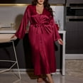 thumbnail image 5 of Wensltd Plus Size Nightgown Set for Women 2 Piece Solid Color Comfortable Long Sleeve Robe Home Clothes, 5 of 5