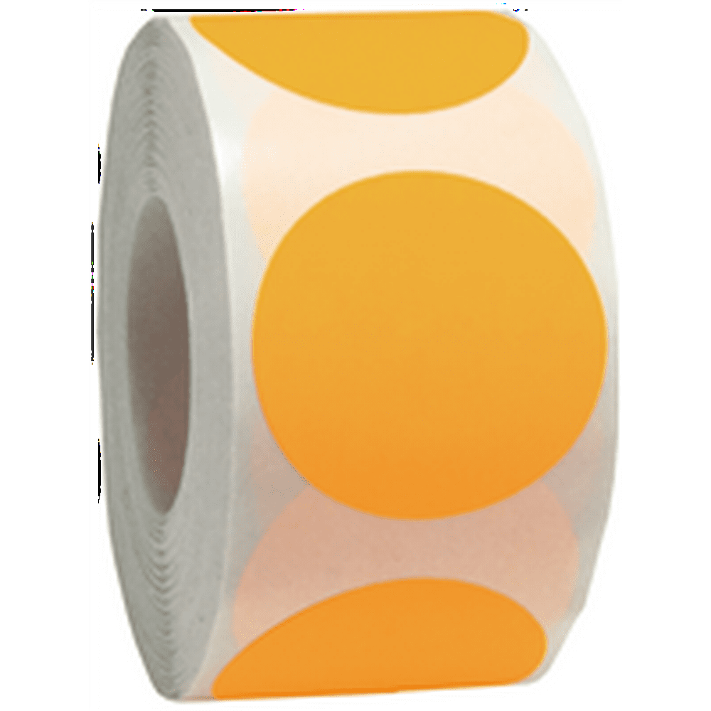 Fluorescent Orange Circle Color Dot Stickers 1.25" Inches Round 500