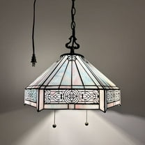 Tiffany Pendant Lights Plug In Pink Blue Stained Glass Hexagon LED Bulb Included for Dining Room 16"W*16"D*75"H