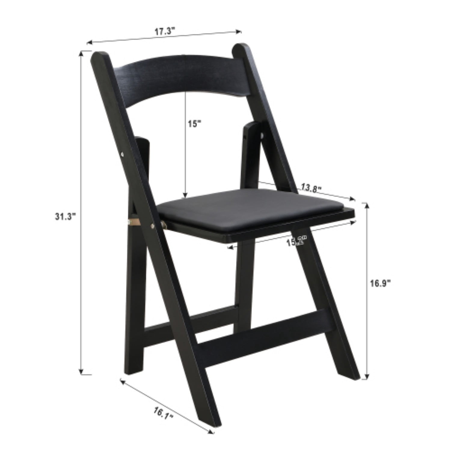 Folding Chairs Set of 4, Upholstered Folding Dining Chairs with Solid Wood Frame, PU Leather Cushion, Space-Saving Portable Chairs, Black