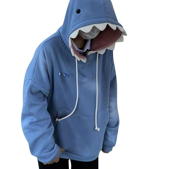 TAIAOJING Women Cute Shark Hoodie Long Sleeve Blue Kawaii Shark Shape Hooded Pullover Sweatshirts