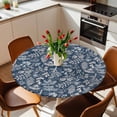 thumbnail image 3 of Dandelion Fitted Tablecloth with Elastic Edged, Round Table Cloth for Dining Table, Navy Blue Flowers Modern Minimalist Spring Waterproof Oil Proof Table Cover for Indoor Outdoor 55"-60", 3 of 8