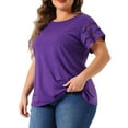 thumbnail image 2 of DARING DIVA Women's Plus Lace Panel Elegant Short Sleeve Top 1X Purple, 2 of 6
