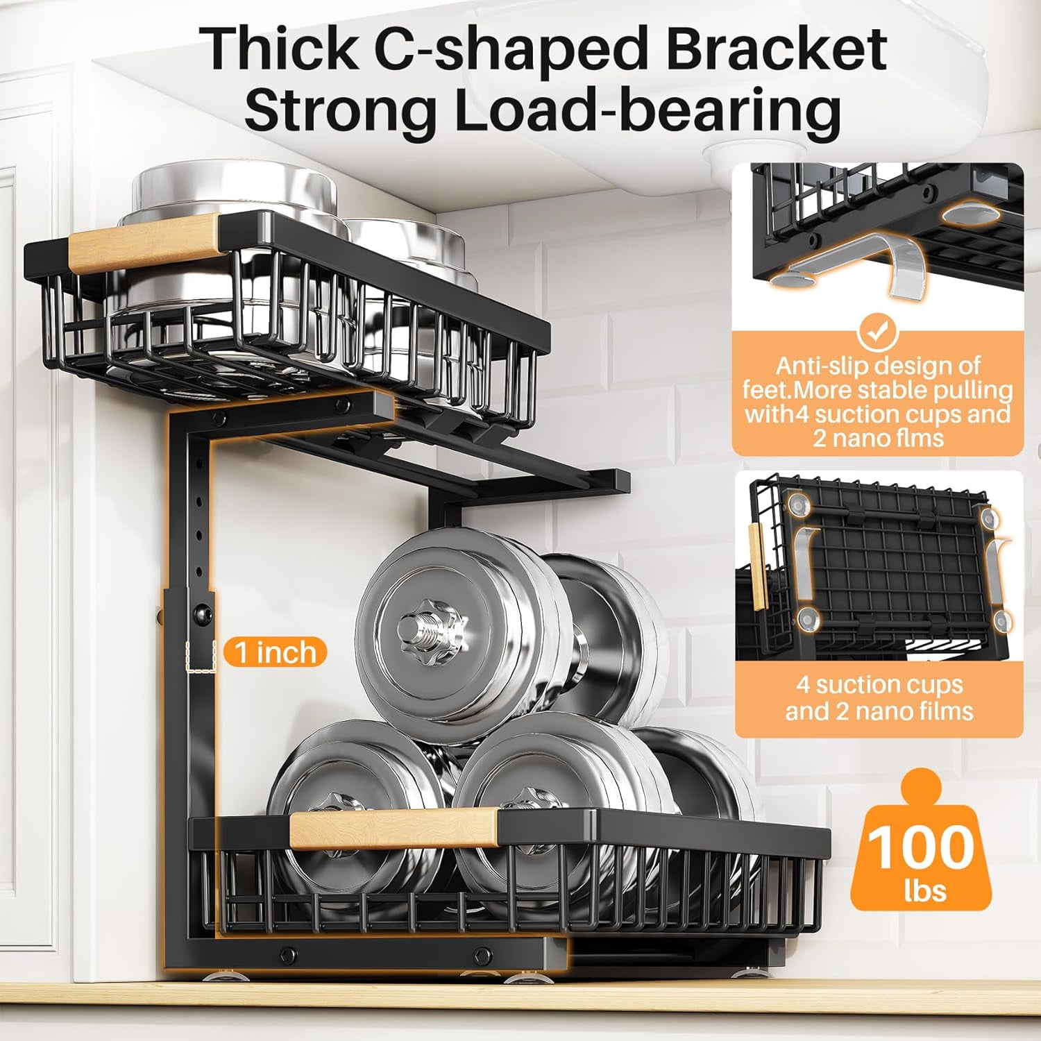 Under Sink Organizer, Adjustable Height, 2 Tier Pull Out Under Cabinet Organizer, Slide Out Thickened Metal Under Sink Storage for Kitchen Bathroom Laundry Pantry Cabinet