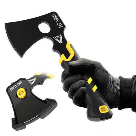 LEXIVON V-ONE Survival Hatchet 9.5 Full Tang lightweight Axe | 6mm Stainless Steel Electro-Black Finish Blade Ergonomic Bi-Material Grip Handle | Protective Slim Sheath included (LX-VONE-PP)