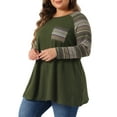 thumbnail image 4 of Plus Size Tunic Tops for Women Long Sleeve Raglan Color Block Knit Pullover Shirts with Pockets 3X Army Green, 4 of 6
